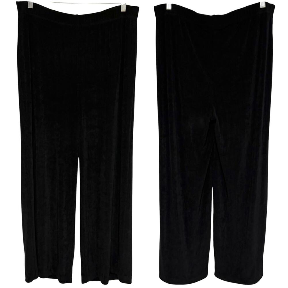 CHICO'S TRAVELERS Black Acetate Wide Leg Pull On Pants Size 14 Slinky Stretch